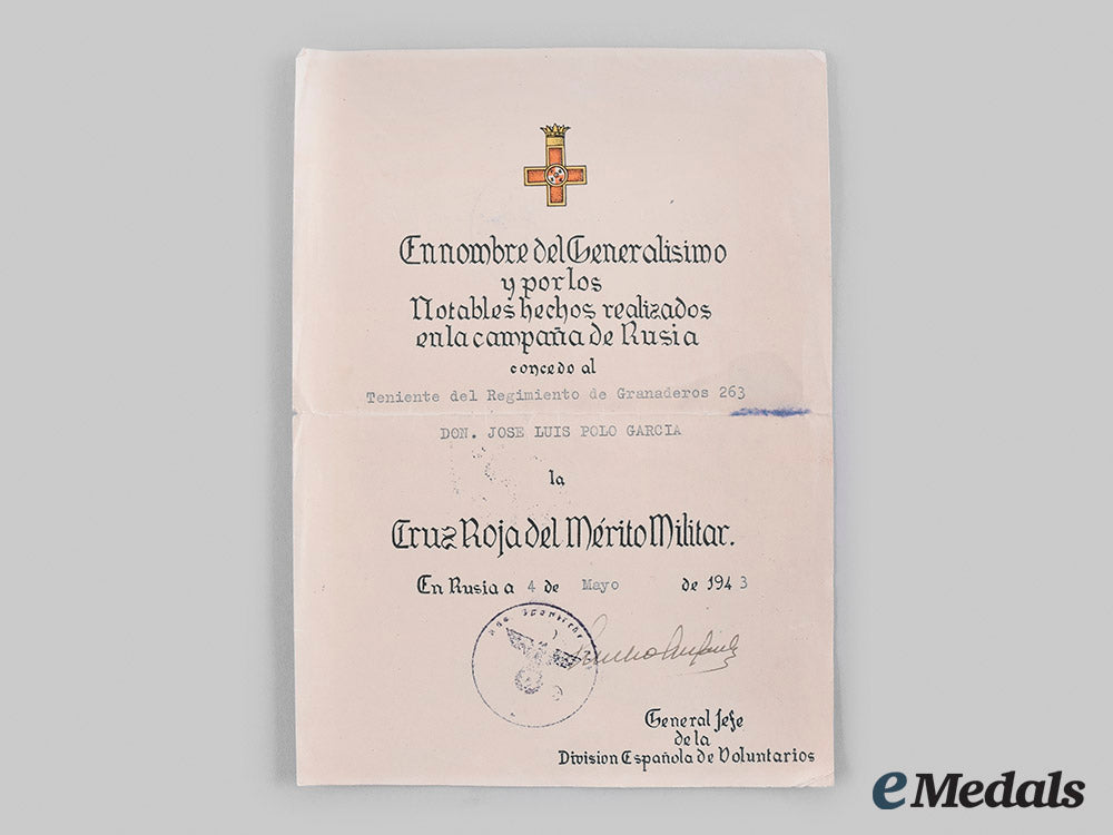 spain,_facsist_state._the_medals_and_documents_to_josé_luis_polo_garcia,_blue_division_officer_m19_26287_1