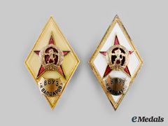 Bulgaria, People’s Republic. A Pair Of Nikolai Vaptsarov Naval Academy Graduation Badges