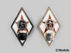 Bulgaria, People’s Republic. A Pair Of Military Academy Graduation Badges