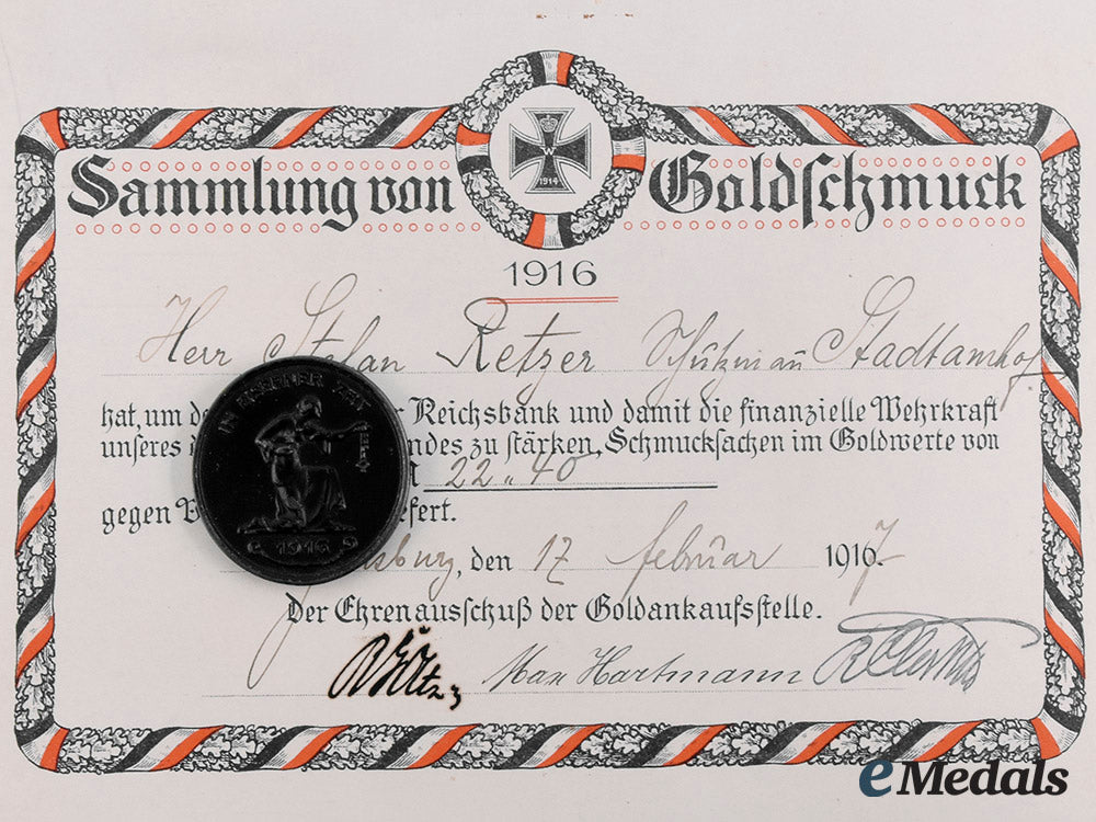 germany,_imperial._a_reichsbank_medal_for_jewelry_with_document_to_stefan_retzer_m19_26514