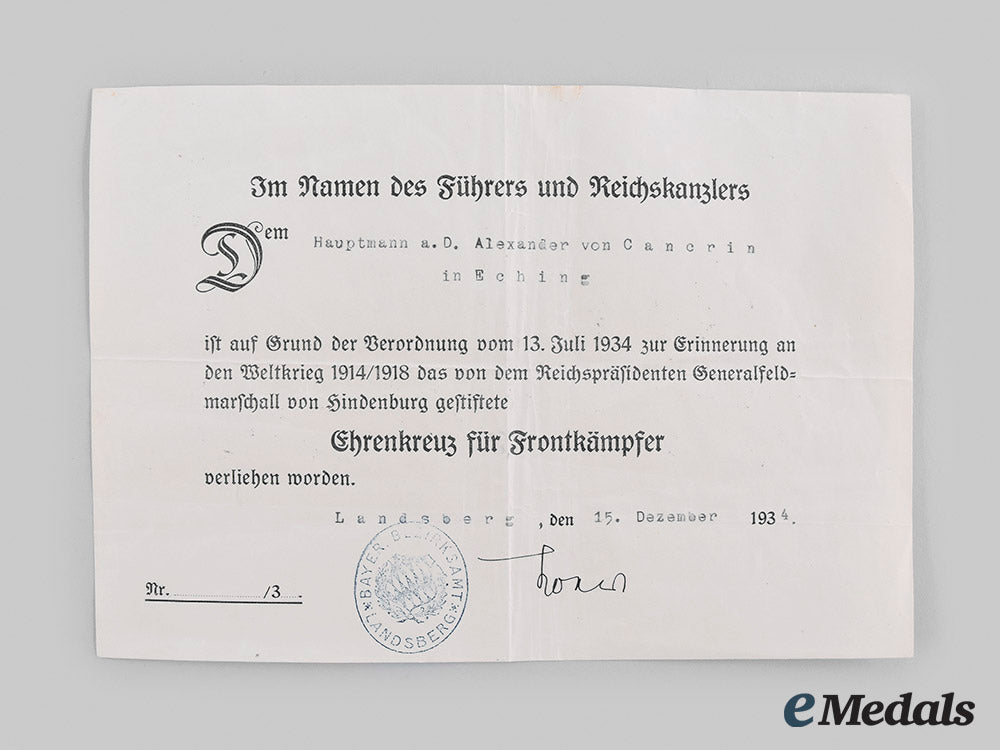 germany,_imperial._a_lot_of_documents&_awards_to_captain_alexander_von_cancrin,_c.1925_m19_26575