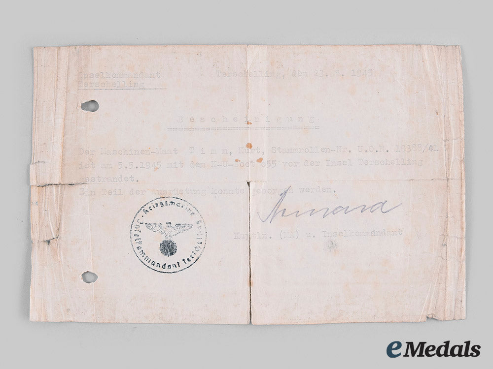 germany,_kriegsmarine._a_pair_of_documents_to_heinrich_timm,_seehund_u-_boat055_crew_m19_27453_1
