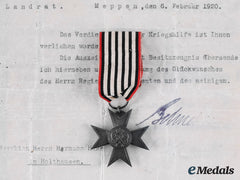 Prussia, Imperial. A Merit Cross For War Aid With Documents To Hermann Hake