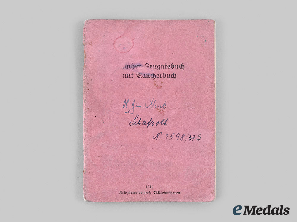 germany,_kriegsmarine._documents_and_insignia_to_friedrich_schafroth,_tirpitz_diver_m19_27514