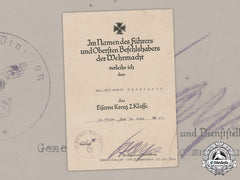 Germany, Heer. An Iron Cross Ii Class Document, Signed By Kc W/Swords Winner Josef Harpe, 1941