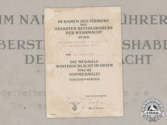 Germany, Heer. An Eastern Front Medal Award Document To Supply Driver Henze, 1942