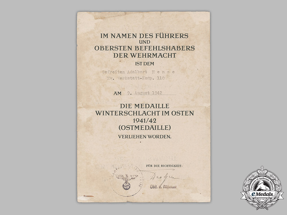 germany,_heer._an_eastern_front_medal_award_document_to_supply_driver_henze,1942_m19_2813