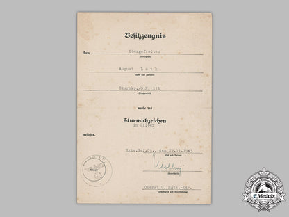 germany,_heer._an_infantry_assault_badge_in_silver_award_document_to_obergefreiter_august_loth,1943_m19_3050