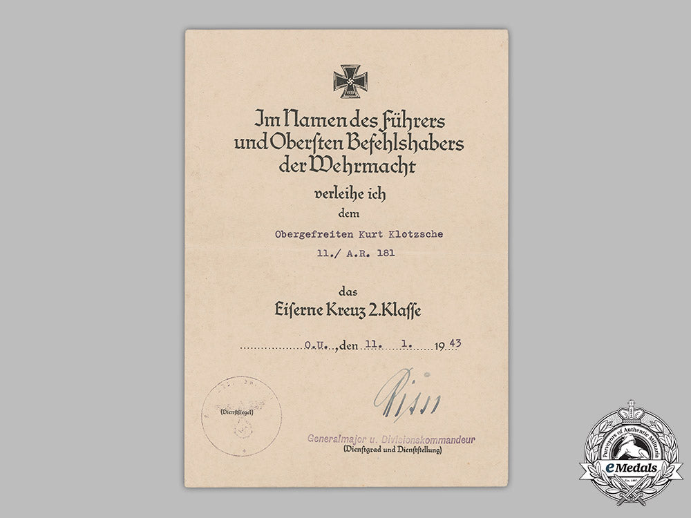 germany,_heer._a_lot_of_three_award_documents_to_artillery_stabsgefreiter_kurt_klotzsche_m19_3053