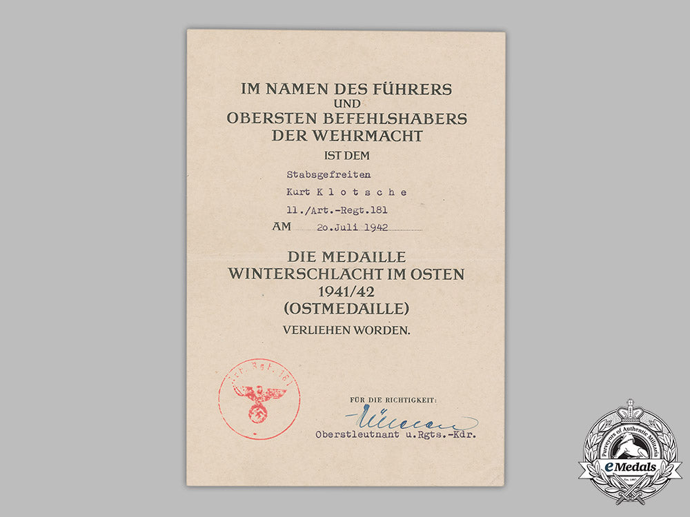 germany,_heer._a_lot_of_three_award_documents_to_artillery_stabsgefreiter_kurt_klotzsche_m19_3057