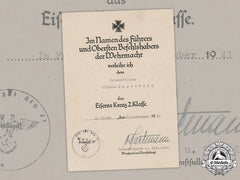 Germany, Heer. An Iron Cross Ii Class Document, Signed By Generalmajor Alexander Von Hartmann (Kia Stalingrad)