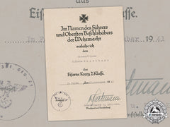 Germany, Heer. An Iron Cross Ii Class Document, Signed By Generalmajor Alexander Von Hartmann (Kia Stalingrad)
