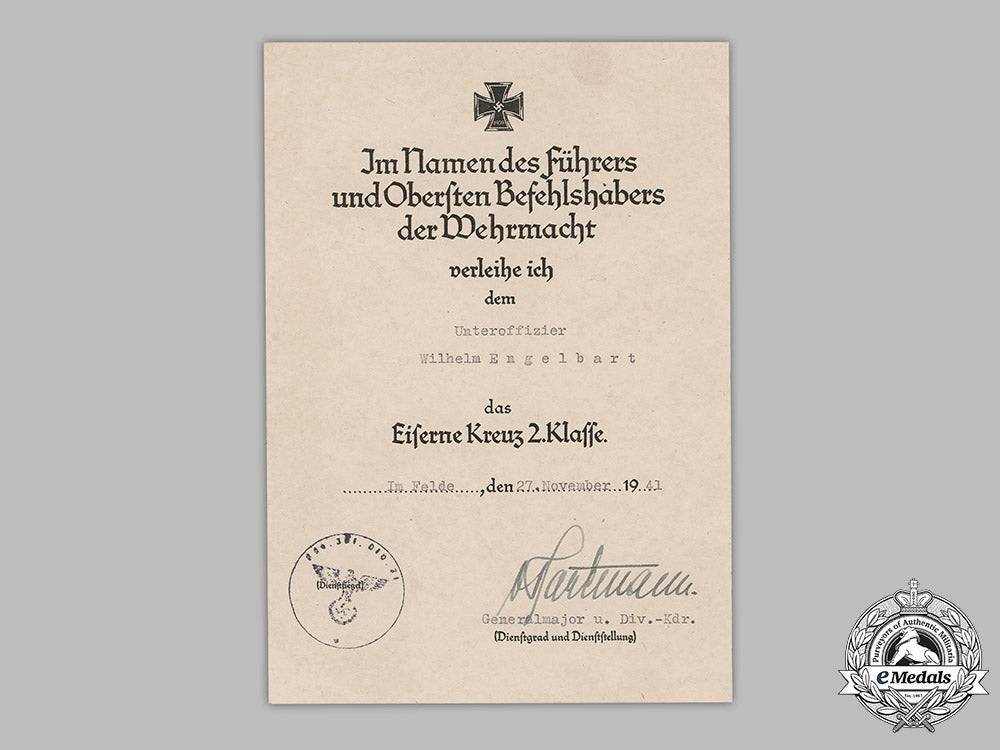 germany,_heer._an_iron_cross_ii_class_document,_signed_by_generalmajor_alexander_von_hartmann(_kia_stalingrad)_m19_3158
