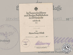 Germany, Heer. An Iron Cross Ii Class Document, Signed By Oak Leaves Winner Generalmajor Hans Schlemmer, 1942