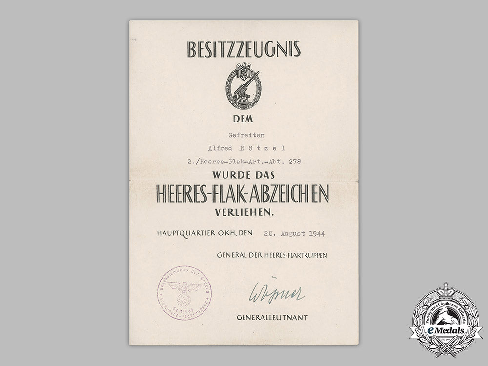 germany,_heer._an_army_flak_badge_award_document_to_gefreiter_alfred_nötzel_m19_4193_1_1_1