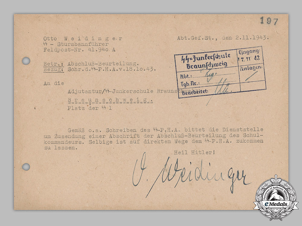 germany,_ss._an_official_letter_sent&_signed_by_ss-_sturmbannführer_otto_weidinger(_kc_w/_oak_leaves&_swords),1943_m19_4244