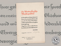 Germany, Nsdap. A Congratulatory Document For Golden Wedding Anniversary By Governor Of Württemberg, 1941