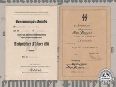 Germany, Ss. A Pair Of Documents To Ss-Oberscharführer Hugo Mayer
