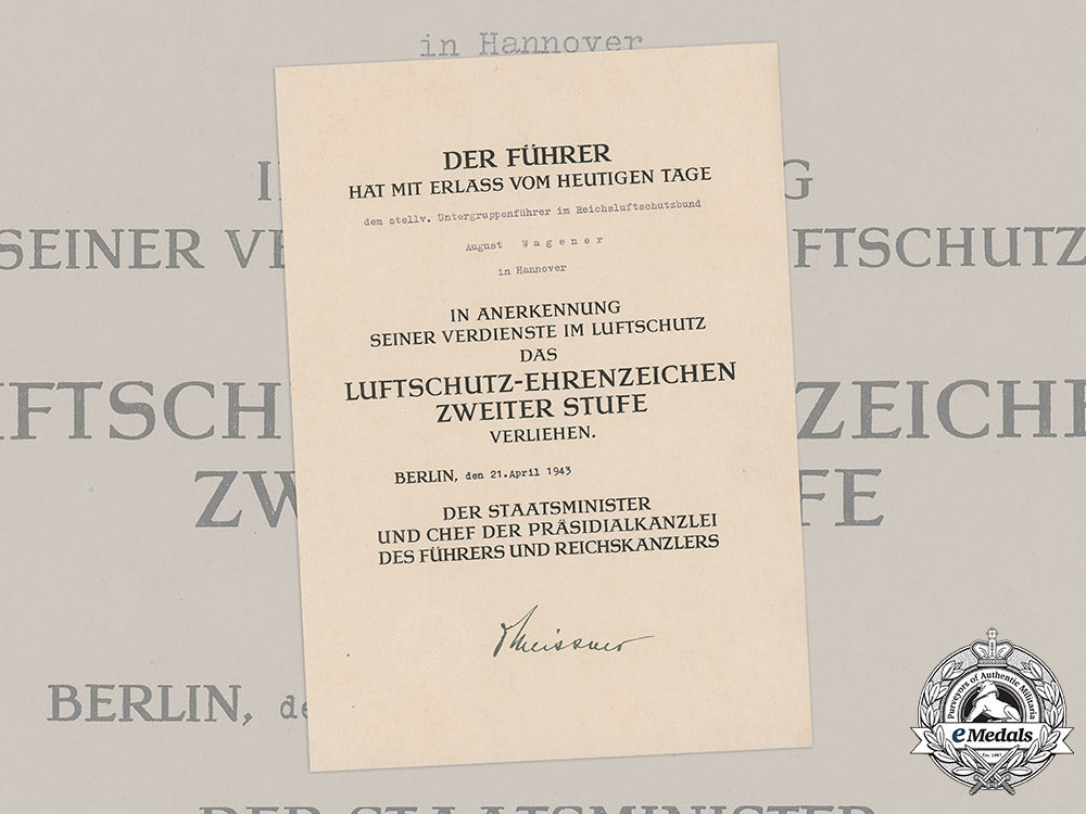 germany,_third_reich._an_air_raid_defence_medal_award_document_to_august_wagener,_c.1943_m19_4731