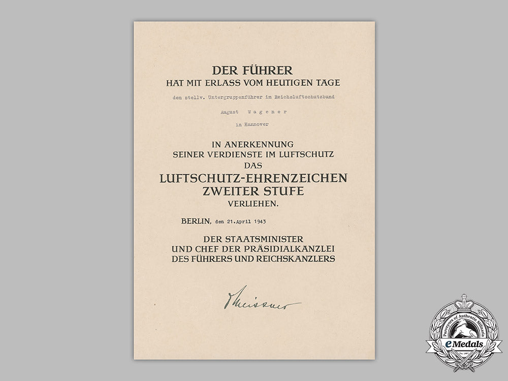 germany,_third_reich._an_air_raid_defence_medal_award_document_to_august_wagener,_c.1943_m19_4732