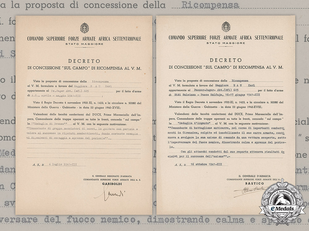 italy,_kingdom._a_pair_of_award_documents_for_al_valore_militaire_to_maggiore_r.a.u._karl,_panzerjäger-_abteilung(_sfl.)605_m19_4736