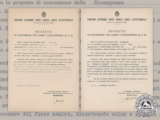 italy,_kingdom._a_pair_of_award_documents_for_al_valore_militaire_to_maggiore_r.a.u._karl,_panzerjäger-_abteilung(_sfl.)605_m19_4736