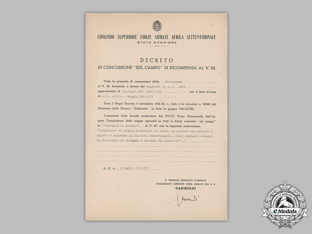italy,_kingdom._a_pair_of_award_documents_for_al_valore_militaire_to_maggiore_r.a.u._karl,_panzerjäger-_abteilung(_sfl.)605_m19_4737
