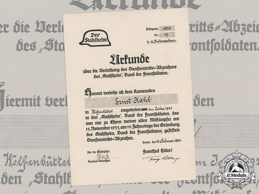 germany,_third_reich._a_stahlhelm_commencement_of_duty_badge_document_to_ernst_kahl,_c.1934_m19_4739