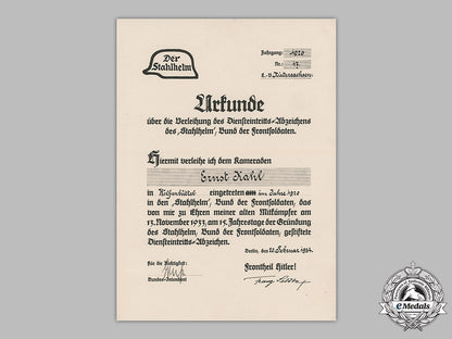 germany,_third_reich._a_stahlhelm_commencement_of_duty_badge_document_to_ernst_kahl,_c.1934_m19_4740