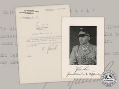 Germany, Heer. A Thank You Letter & Photo From General Hermann-Bernhard Ramcke, Rc W/Diamonds