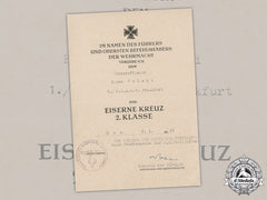 Germany, Luftwaffe. An Iron Cross, Ii Class, Award Document To Unteroffizier Heinz Wolski, 1943