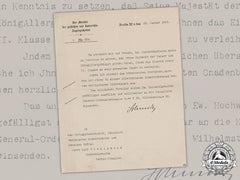Germany, Imperial. A Letter Notification Awarding An Iron Cross, Ii Class, Non-Combatant, To Karl Siegismund, 1918