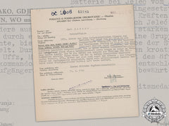 Croatia, Independent State. A Silver Bravery Medal Award Document To Nco Karl Mitter
