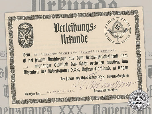 germany,_rad._an_award_certificate_for_ortolf_schmidbauer,1937_m19_8911