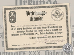 Germany, Rad. An Award Certificate For Ortolf Schmidbauer, 1937