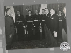Croatia, Independent State. Large Press Photo Of Ante Pavelić Meeting Bulgarian Delegation, C.1942