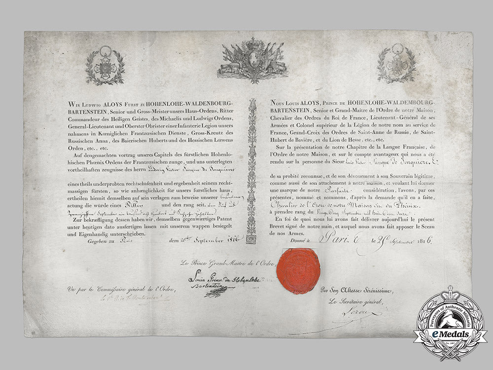germany,_hohenlohe._an_award_document_for_the_house_order_of_the_phoenix,1816_m19_9891