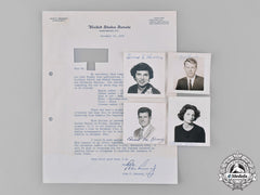 United States. A Document & Photographs Signed By Senator John F. Kennedy & Family