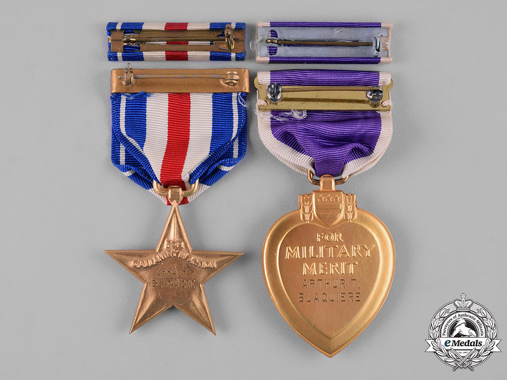 united_states._a_silver_star&_purple_heart_to_pte_arthur_t._blaquiere,_kia_in_luzon,_philippines,1945_m19_9927
