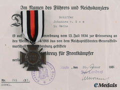 Germany, Third Reich. An Honour Cross Of The World War 1914/1918, With Award Document To Johannes Von See, C. 1936