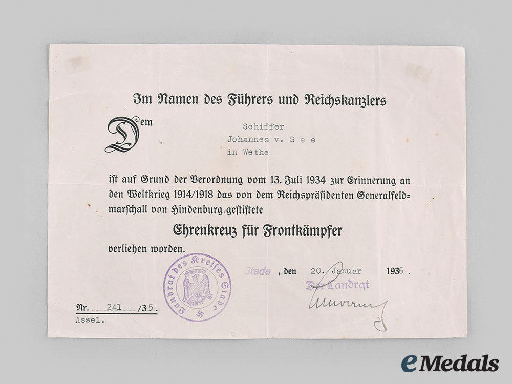 germany,_third_reich._an_honour_cross_of_the_world_war1914/1918,_with_award_document_to_johannes_von_see,_c.1936_m20_00114_1