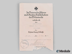 Germany, Ss. An Iron Cross Ii Class Award Document To Ss-Rottenführer Richard Kastenbutt, Sepp Dietrich Signature