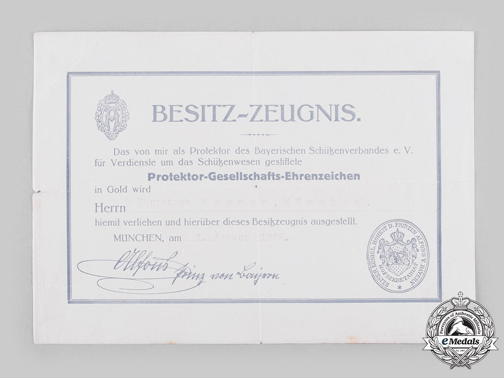 germany,_weimar_republic._a_bavarian_prince_alfons_protector_society_honour_badge_certificate,1928_m20_058_emd5487_1
