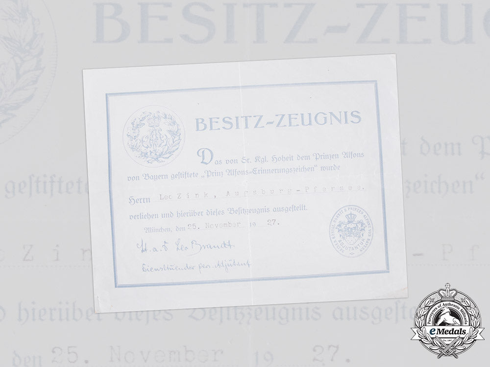 germany,_weimar_republic._a_bavarian_prince_alfons_badge_certificate_to_leo_zink,1927_m20_073m19_17412