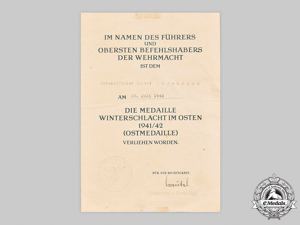 germany,_wehrmacht._an_eastern_front_medal_and_award_document,_with_commemorative_postcards_m20_1304