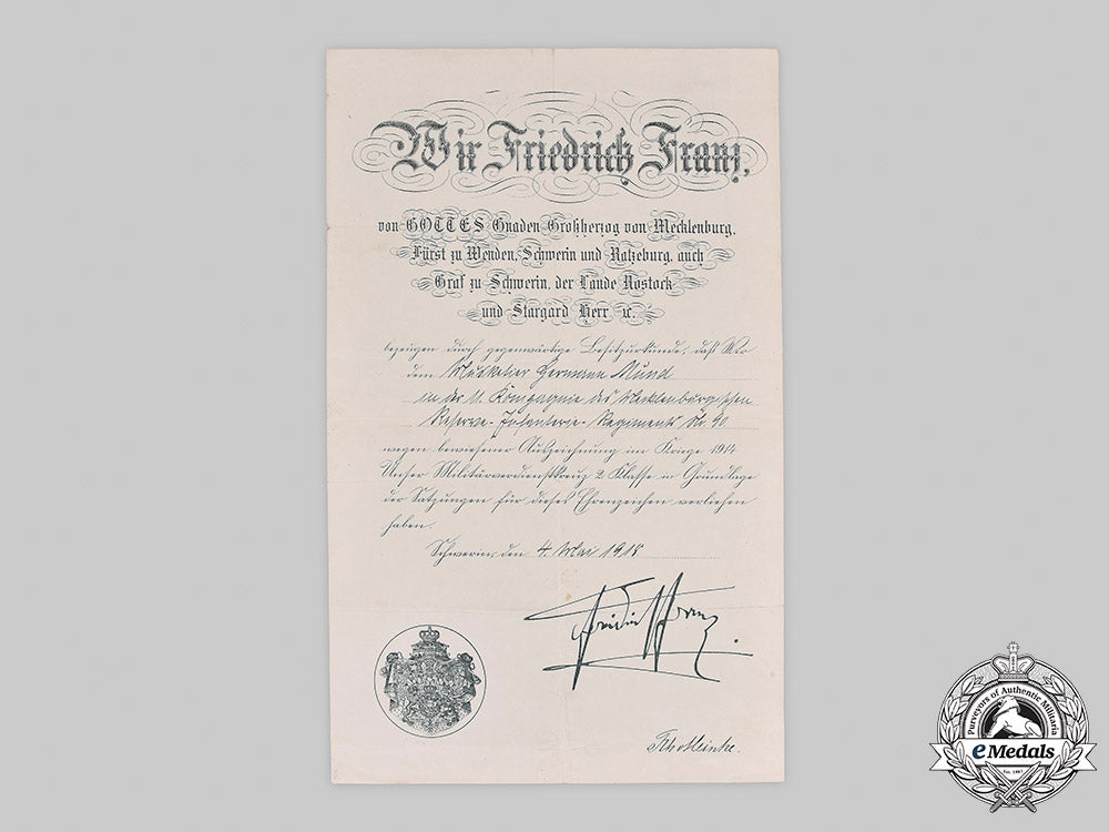 germany,_imperial._a_mecklenburg_military_merit_cross_ii_class_document_to_musketeer_hermann_mund,1918_m20_1463_mnc0021