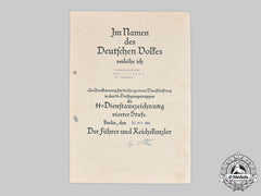Germany, Ss. A 4 Year Long Service Award Document To Ss-Oberscharführer Wilkens 1940