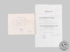 Germany, Imperial. Two First War Award Certificates To Nco Hermann Jährig, 1917