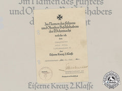 Germany, Wehrmacht. An 1939 Iron Cross Ii Class Award Document To Obergefreiter Anton Kling