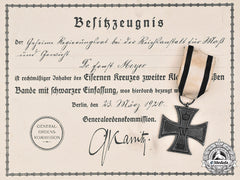 Germany, Imperial. A 1914 Iron Cross Ii Class For Non-Combatants, With Document, To Dr. Ernst Meyer